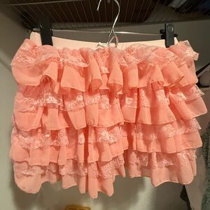 Pink Ruffled Lace Skirt